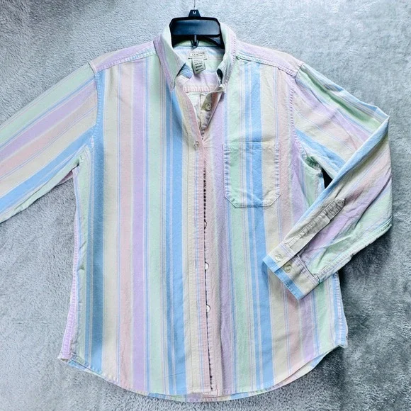 L.L.Bean Preppy Women's Med. Pastel Stripe Button Down Shirt Cotton Long Sleeve - Picture 4 of 14